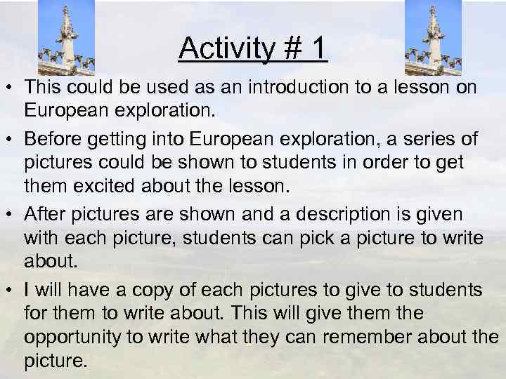 Activity # 1 • This could be used as an introduction to a lesson