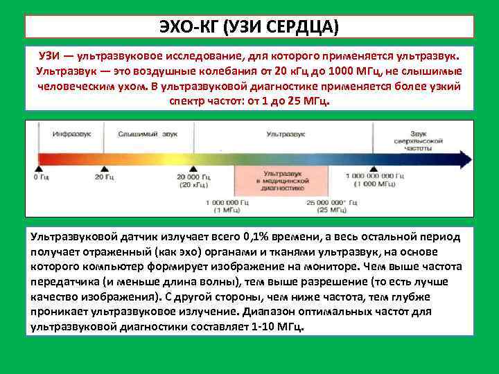 ЭХО-КГ (УЗИ СЕРДЦА) УЗИ — ультразвуковое исследование, для которого применяется ультразвук. Ультразвук — это