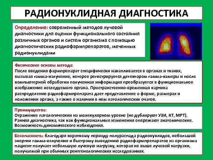 РАДИОНУКЛИДНАЯ ДИАГНОСТИКА Определение: современный методов лучевой диагностики для оценки функционального состояния различных органов и