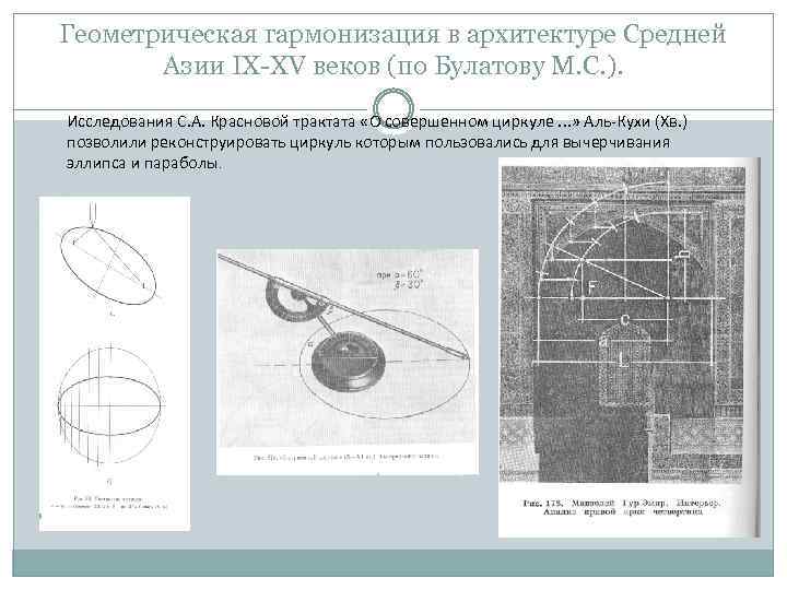 Геометрическая гармонизация в архитектуре Средней Азии IX-XV веков (по Булатову М. С. ). Исследования