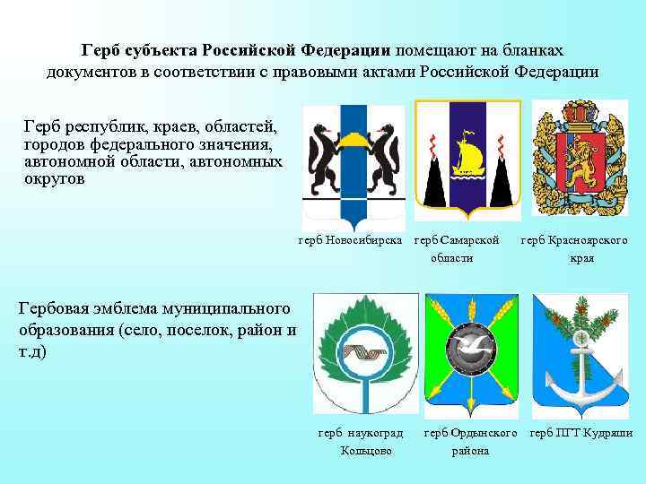 Какой герб региона. Гербы субъектов. Гербы субъектов Российской. Герб субъекта РФ реквизит. Гербы городов федерального значения.