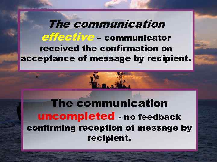 The communication effective – communicator received the confirmation on acceptance of message by recipient.