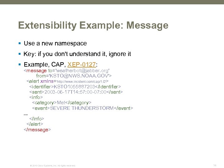 Extensibility Example: Message § Use a new namespace § Key: if you don't understand