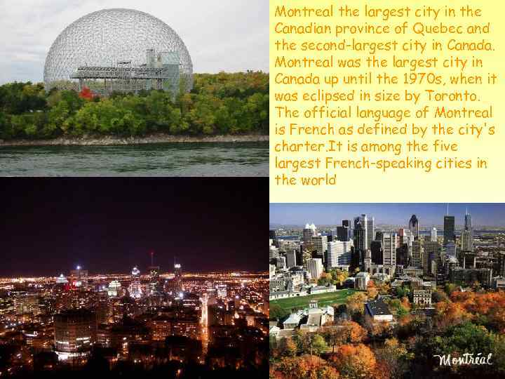 Montreal the largest city in the Canadian province of Quebec and the second-largest city