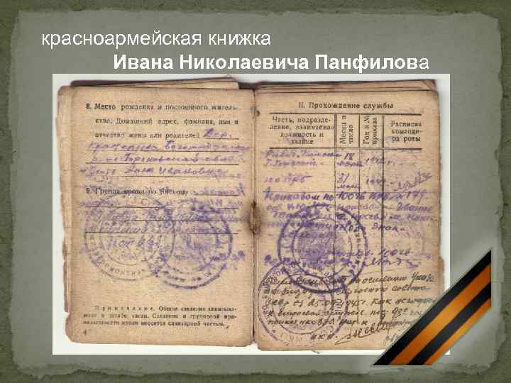красноармейская книжка Ивана Николаевича Панфилова 