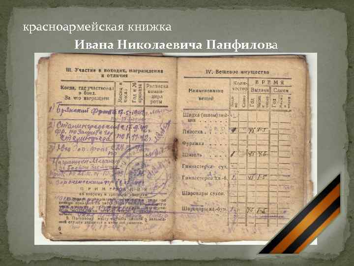 красноармейская книжка Ивана Николаевича Панфилова 