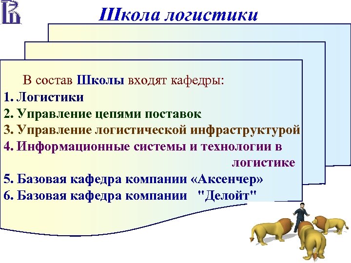 Школа логистики В состав Школы входят кафедры: 1. Логистики 2. Управление цепями поставок 3.