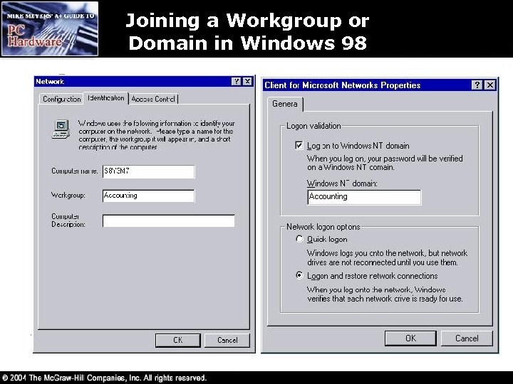 Joining a Workgroup or Domain in Windows 98 