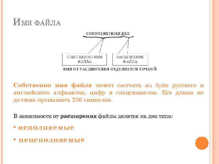 И МЯ ФАЙЛА Собственно имя файла может состоять из букв русского и английского алфавитов,