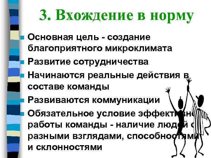 3. Вхождение в норму n n n Основная цель - создание благоприятного микроклимата Развитие