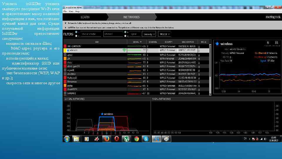 Утилита in. SSIDer утилита сканирует доступные Wi-Fi сети и предоставляет массу полезной информации о