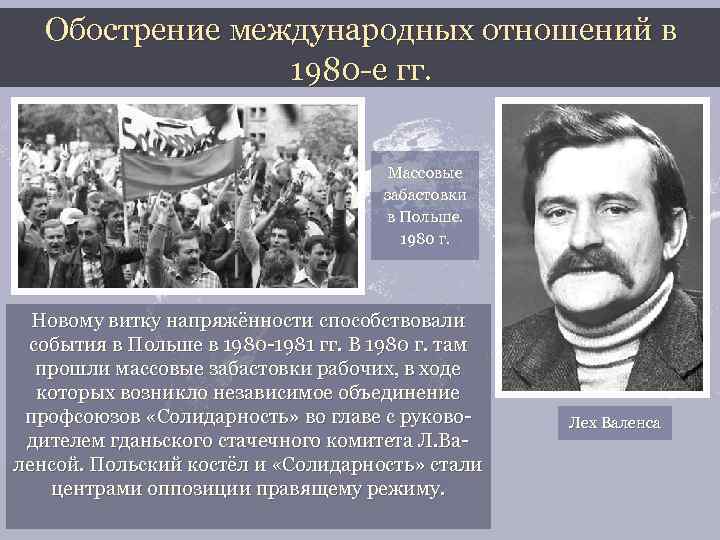 Обострение международных отношений в 1980 -е гг. Массовые забастовки в Польше. 1980 г. Новому