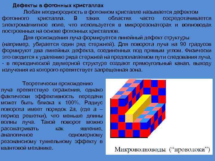 Дефекты в фотонных кристаллах Любая неоднородность в фотонном кристалле называется дефектом фотонного кристалла. В