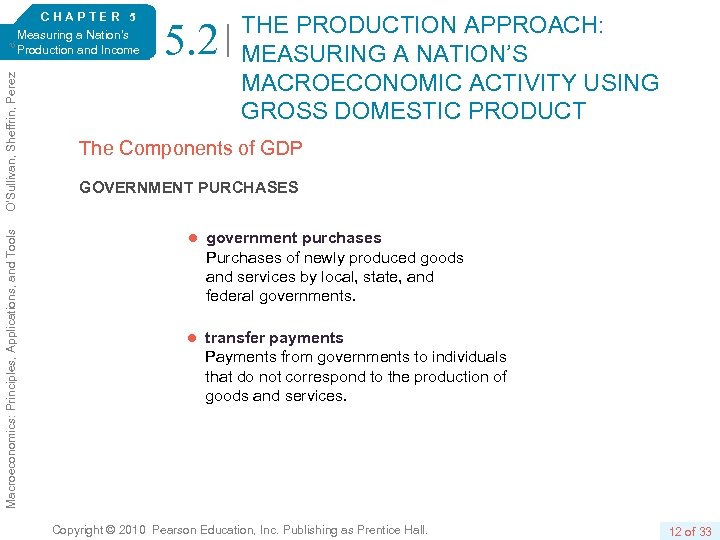 Macroeconomics: Principles, Applications, and Tools O’Sullivan, Sheffrin, Perez 6/e. CHAPTER 5 Measuring a Nation’s