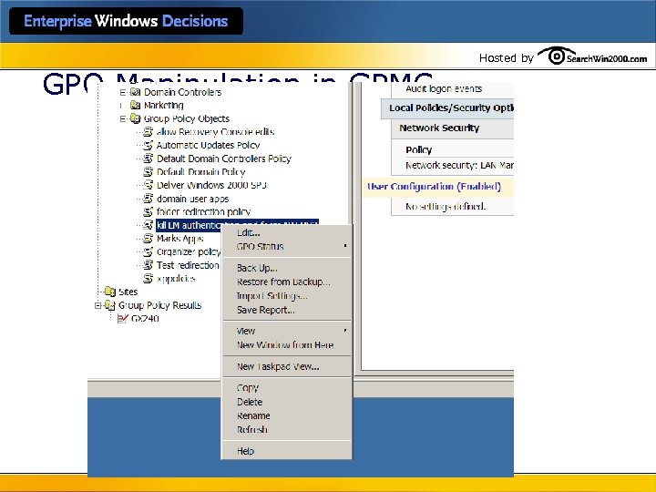 Hosted by GPO Manipulation in GPMC 