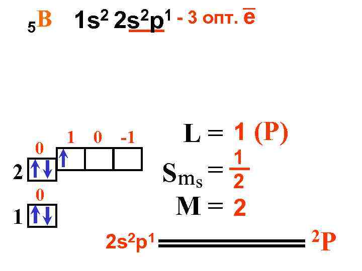 B 1 s 2 2 s 2 p 1 - 3 опт. е 5
