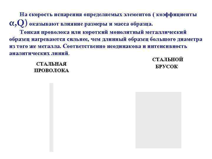 На скорость испарения определяемых элементов ( коэффициенты α, Q) оказывают влияние размеры и масса