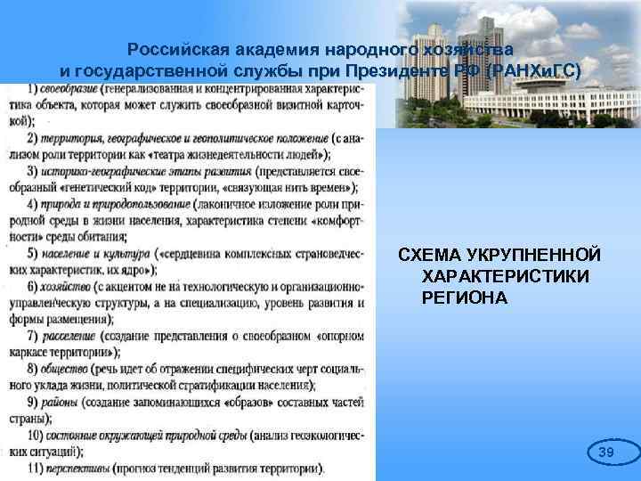 Российская академия народного хозяйства и государственной службы при Президенте РФ (РАНХи. ГС) СХЕМА УКРУПНЕННОЙ