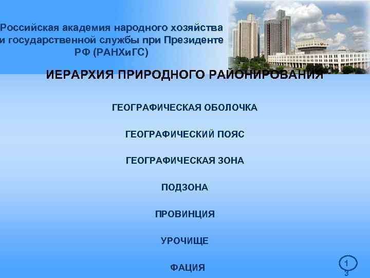 Российская академия народного хозяйства и государственной службы при Президенте РФ (РАНХи. ГС) ИЕРАРХИЯ ПРИРОДНОГО