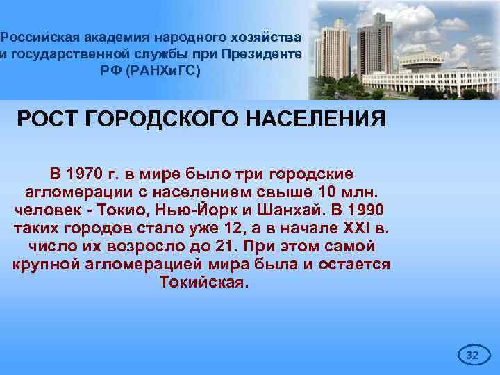 Российская академия народного хозяйства и государственной службы при Президенте РФ (РАНХи. ГС) РОСТ ГОРОДСКОГО