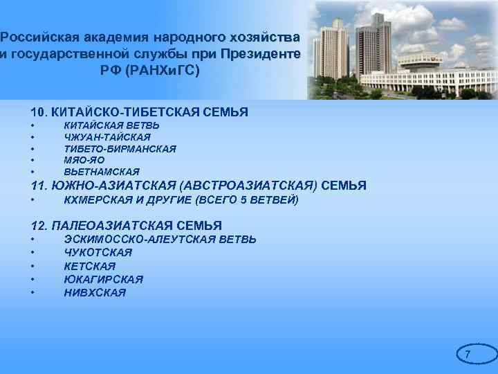 Российская академия народного хозяйства и государственной службы при Президенте РФ (РАНХи. ГС) 10. КИТАЙСКО-ТИБЕТСКАЯ