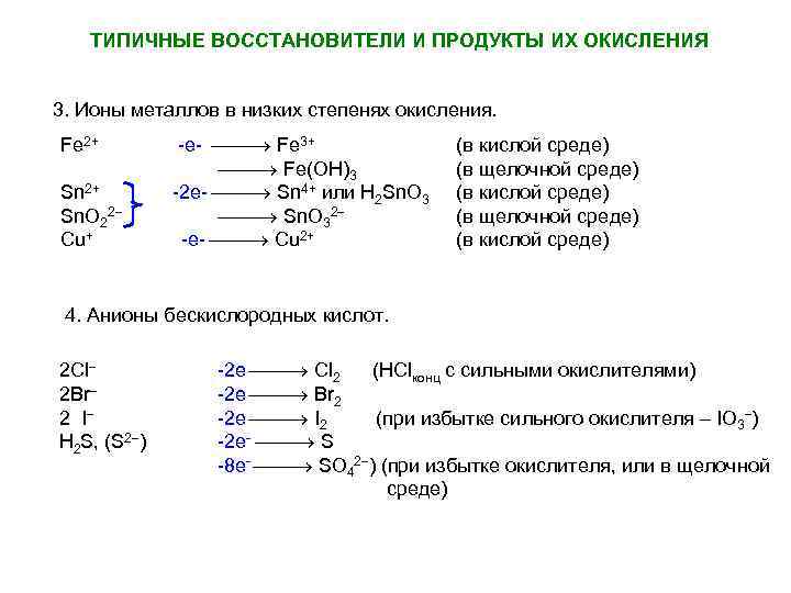 Типичные восстановители