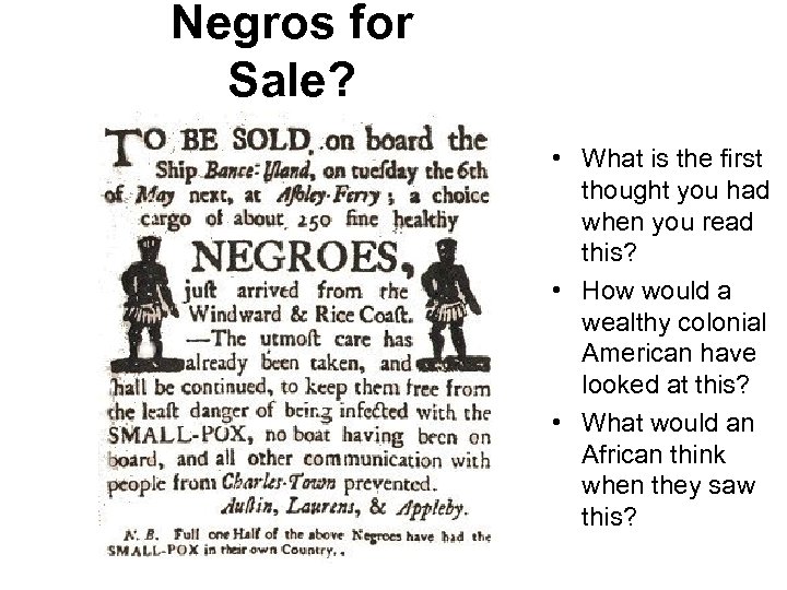 Negros for Sale? • What is the first thought you had when you read