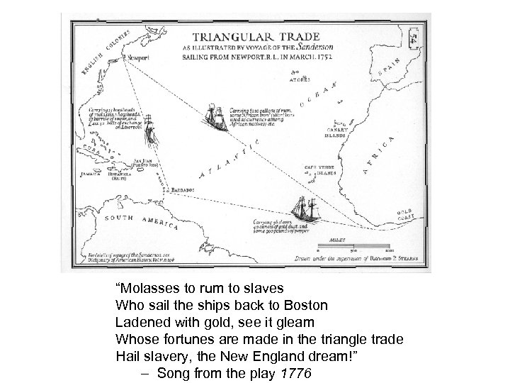 “Molasses to rum to slaves Who sail the ships back to Boston Ladened with