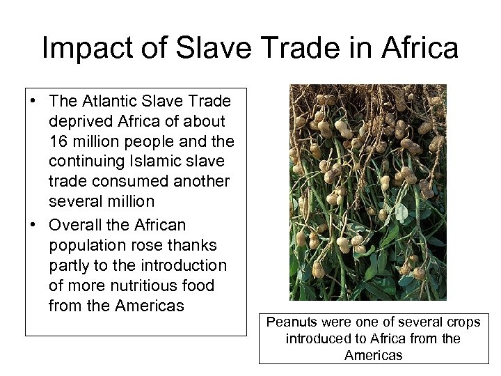 Impact of Slave Trade in Africa • The Atlantic Slave Trade deprived Africa of