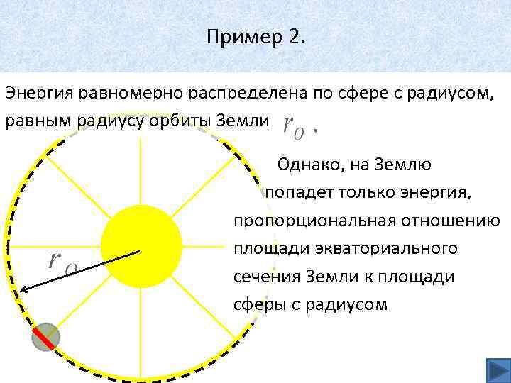 Пример 2. Энергия равномерно распределена по сфере с радиусом, равным радиусу орбиты Земли Однако,