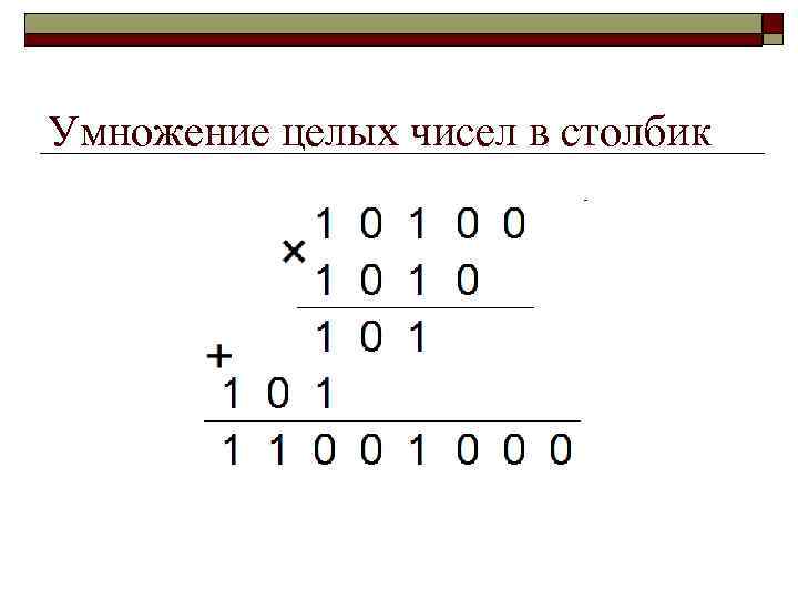 Умножение целых чисел в столбик 