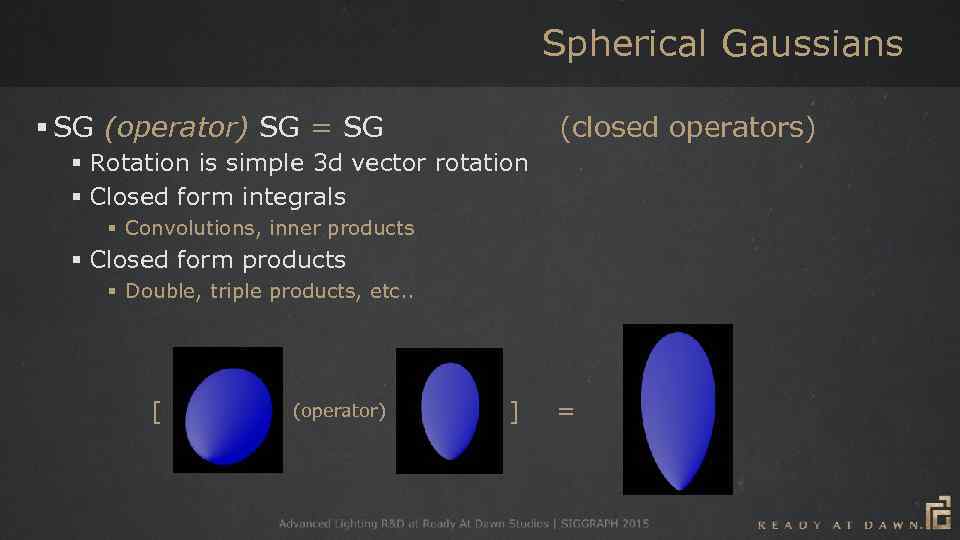 Spherical Gaussians § SG (operator) SG = SG (closed operators) § Rotation is simple
