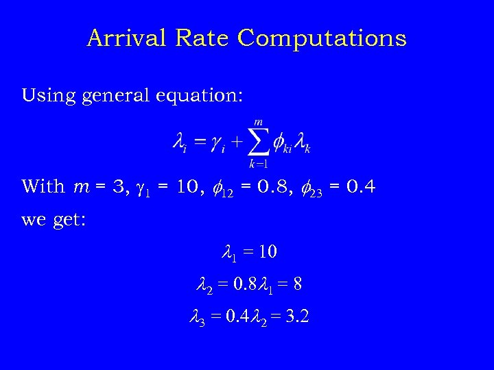 Arrival Rate Computations Using general equation: With m = 3, g 1 = 10,