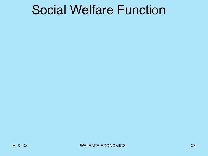 Social Welfare Function H & Q WELFARE ECONOMICS 38 