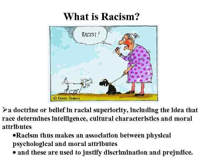 What is Racism? Øa doctrine or belief in racial superiority, including the idea that