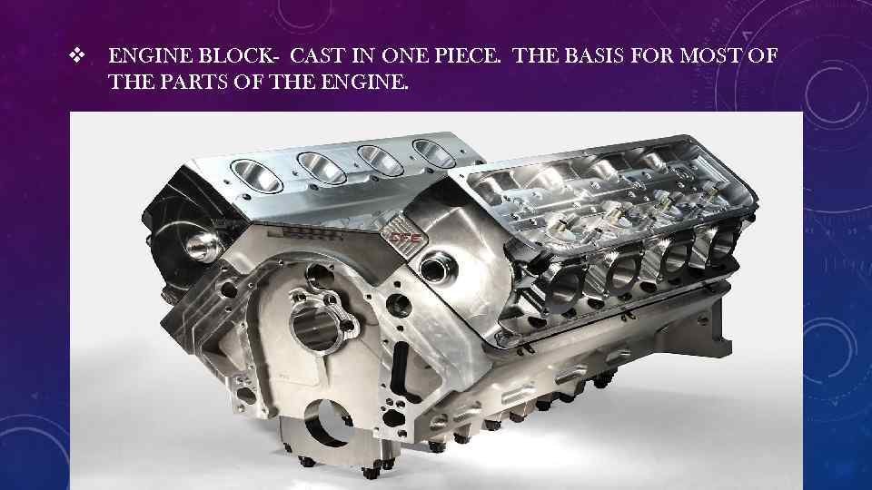 v ENGINE BLOCK- CAST IN ONE PIECE. THE BASIS FOR MOST OF THE PARTS