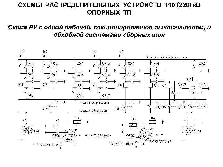 Схема 01. Схема с одной системой сборных шин, секционированной выключателем. 1 Рабочая секционированная выключателем система шин. Схема с одной рабочей и обходной системами шин 220кв. Схема с одной секционированной системой сборных шин с обходной.