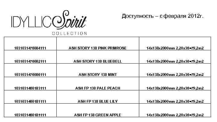 Доступность – с февраля 2012 г. 1031031476084111 ASH STORY 138 PINK PRIMROSE 14 x