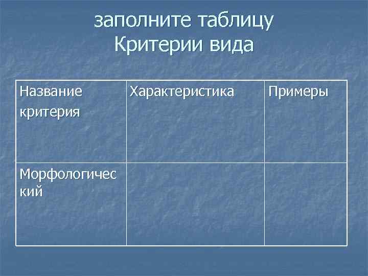 Критерии характеристики