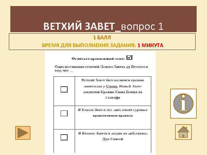 ВЕТХИЙ ЗАВЕТ_вопрос 1 1 БАЛЛ ВРЕМЯ ДЛЯ ВЫПОЛНЕНИЯ ЗАДАНИЯ: 1 МИНУТА 