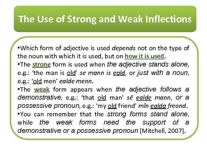 The Use of Strong and Weak Inflections • Which form of adjective is used