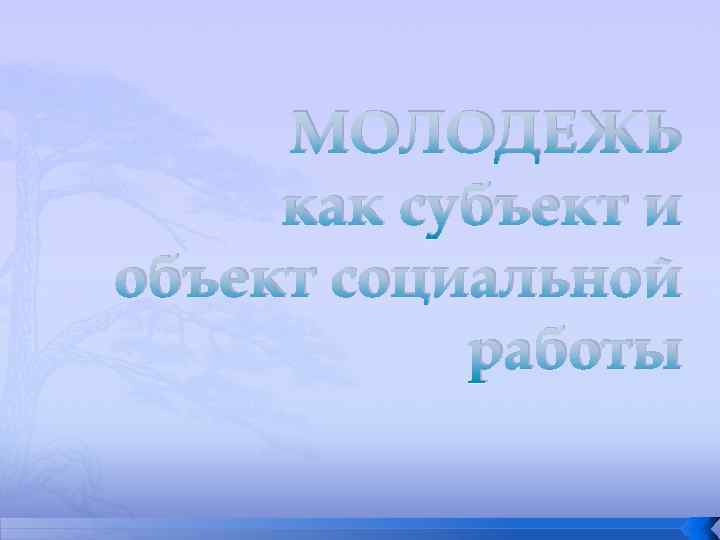 МОЛОДЕЖЬ как субъект и объект социальнойработы