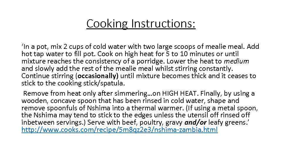 Cooking Instructions: ‘In a pot, mix 2 cups of cold water with two large