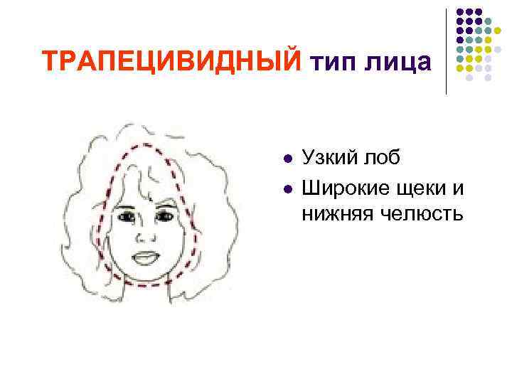 ТРАПЕЦИВИДНЫЙ тип лица l l Узкий лоб Широкие щеки и нижняя челюсть 