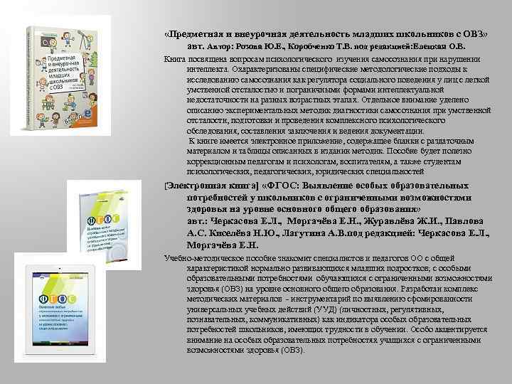  «Предметная и внеурочная деятельность младших школьников с ОВЗ» авт. Автор: Розова Ю. Е.