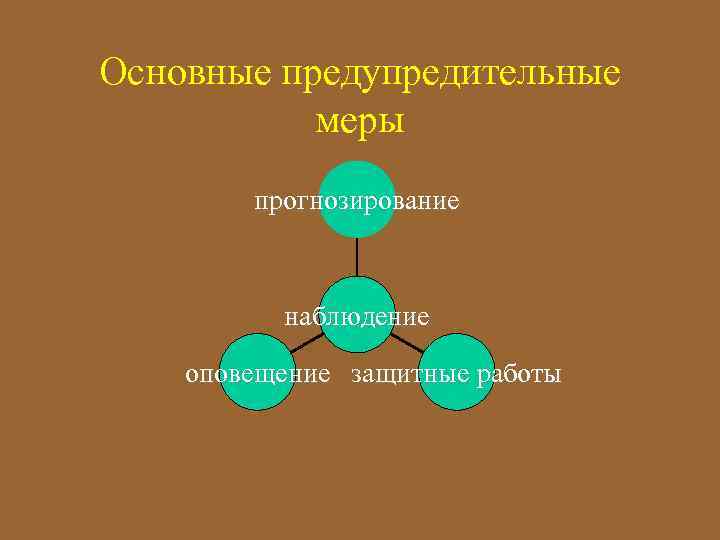 Основные предупредительные меры прогнозирование наблюдение оповещение защитные работы 