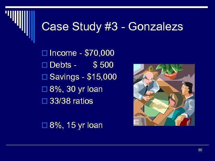 Case Study #3 - Gonzalezs o Income - $70, 000 o Debts - $