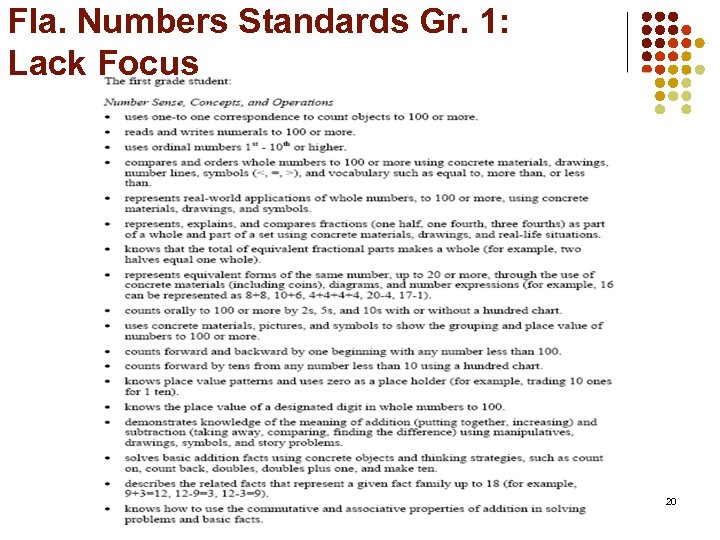 Fla. Numbers Standards Gr. 1: Lack Focus 20 