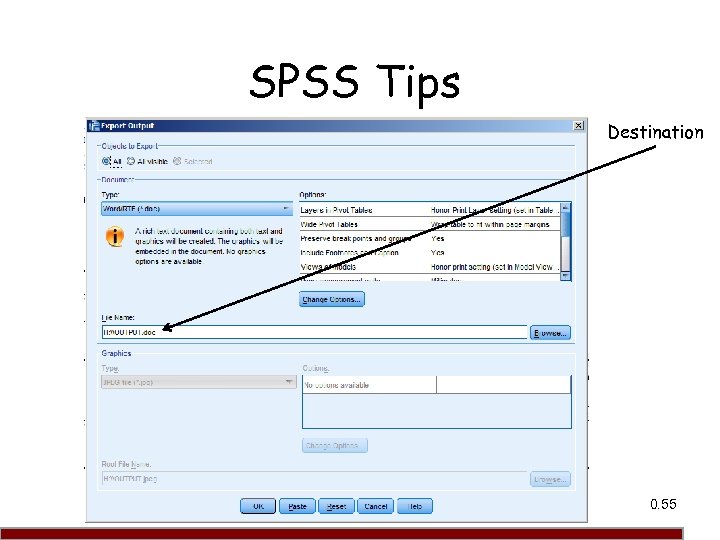SPSS Tips Destination 0. 55 55 