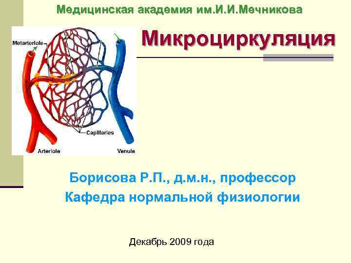 Медицинская академия им. И. И. Мечникова Микроциркуляция Борисова Р. П. , д. м. н.